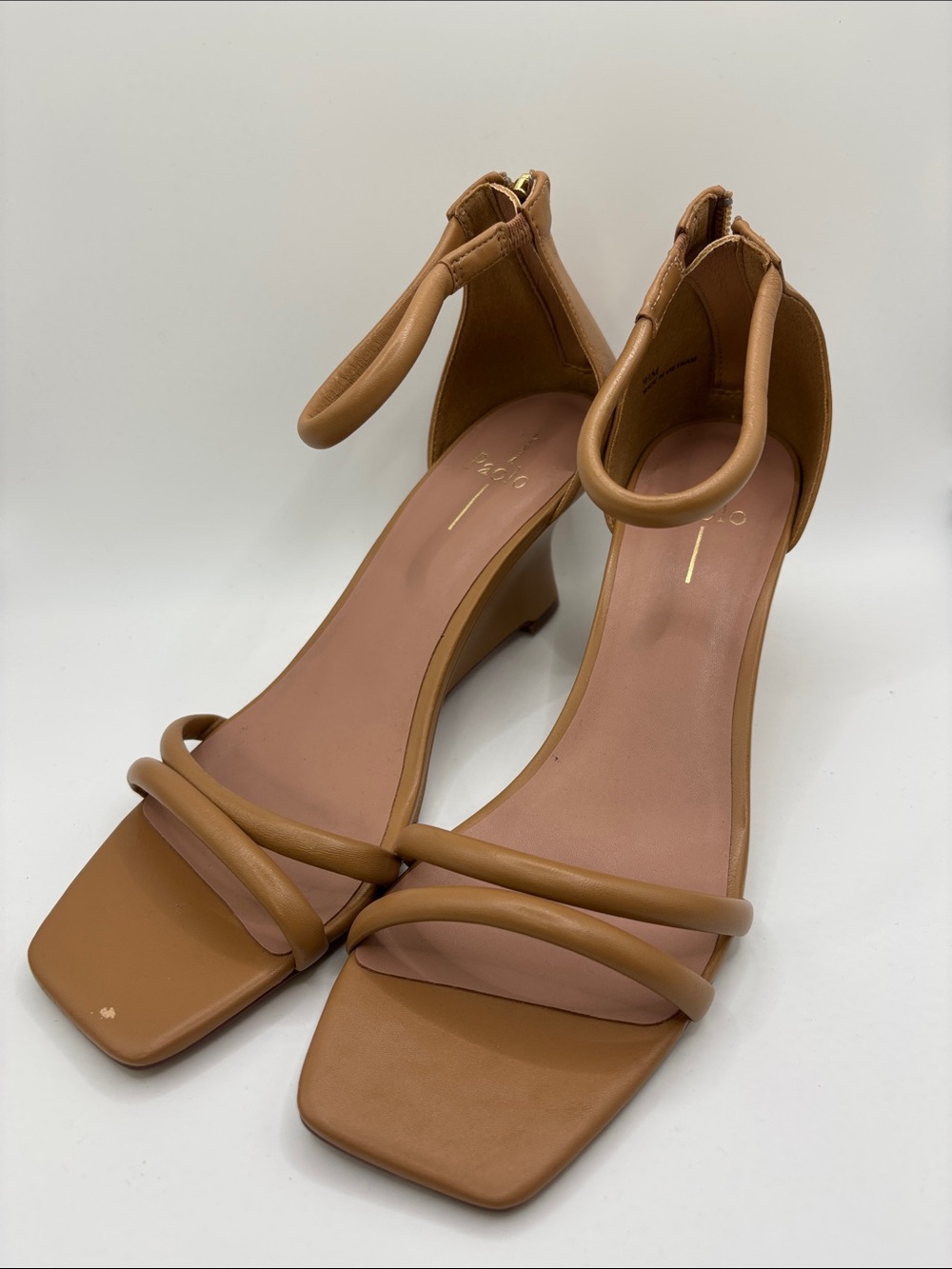 Paolo Tan Strappy Square-Toe Wedge Sandals